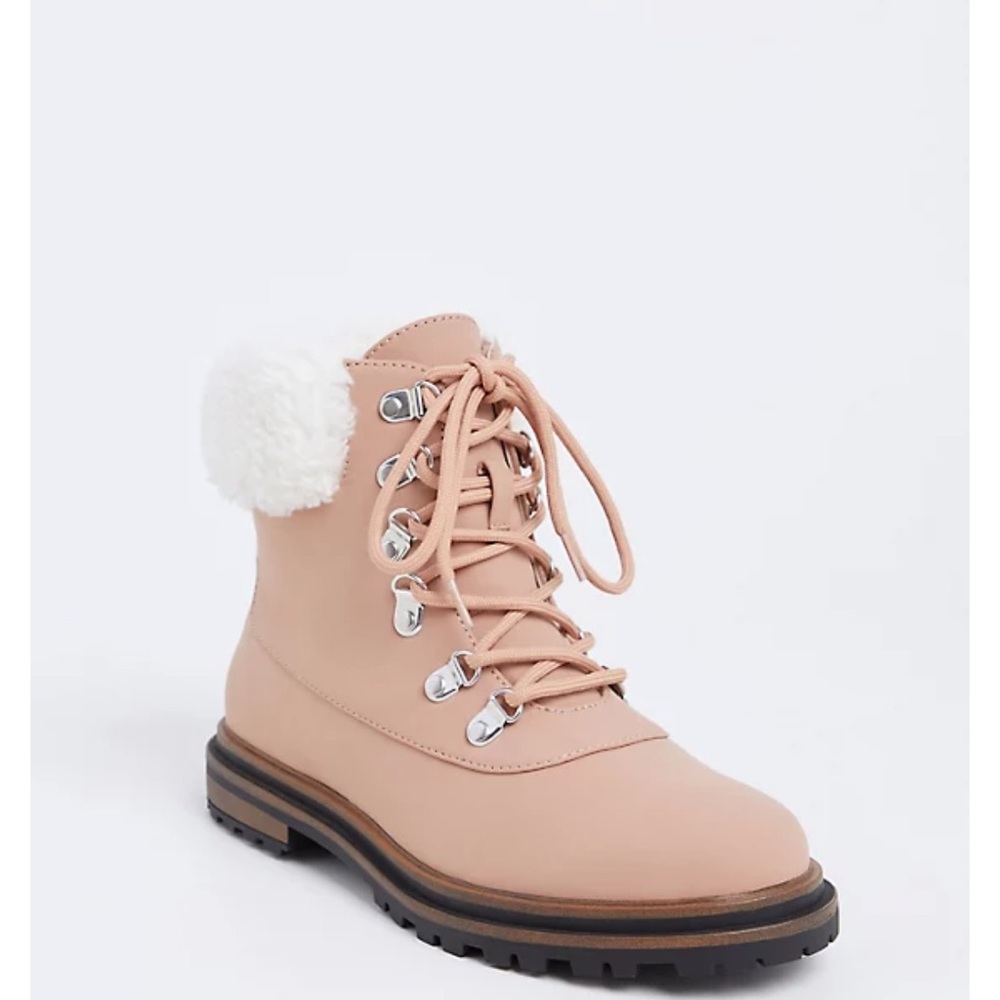 Torrid Blush Pink Faux Suede Shearling Hiker Boot